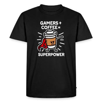 Gamers + café = superpuissance - super héros - héros - T-shirt Premium bio Homme - noir - Devant - Nico (187cm)