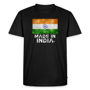 Made in India Flag Stencil Tee - Men's Premium Organic T-Shirt - black - Front - Nico (187cm)