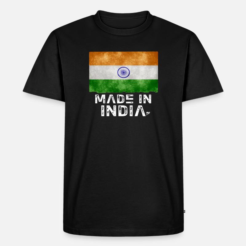 Made in India Flag Stencil Tee - Männer Premium Bio T-Shirt - Schwarz