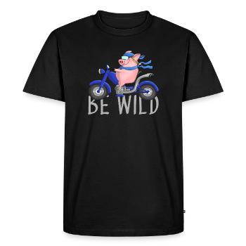 Funny pig on chopper cartoon - Men's Premium Organic T-Shirt - black - Front - Nico (187cm)