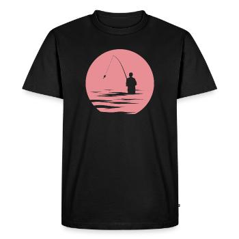 Angler, Lake, Evening Sun, Sea, Fish, Symbol Nature - Men's Premium Organic T-Shirt - black - Front - Nico (187cm)