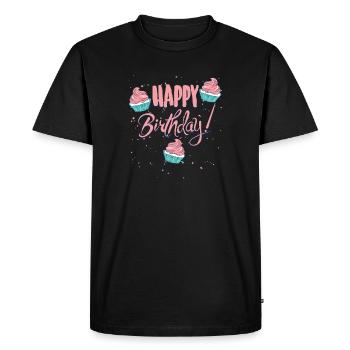 Joyeux anniversaire avec des cupcakes - T-shirt Premium bio Homme - noir - Devant - Nico (187cm)