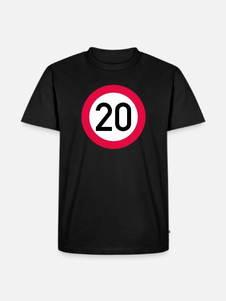 20-vuotissyntymäpäivä Huomio! Liikennemerkki 20 km/h - Premium luomulaatuinen miesten t-paita - musta