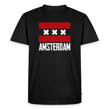 Amsterdam X Striped Emblem - Men's Premium Organic T-Shirt - black - Front - Nico (187cm)