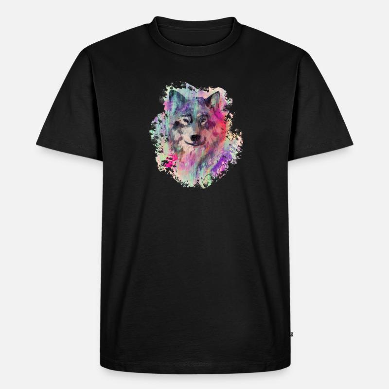 Wolf im Norden Colour version - Männer Premium Bio T-Shirt - Schwarz