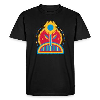 large glowing sunflower in the flower bed - Men's Premium Organic T-Shirt - black - Front - Nico (187cm)