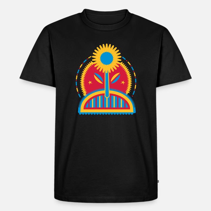 große leuchtende Sonnenblume im Blumenbeet - Männer Premium Bio T-Shirt - Schwarz