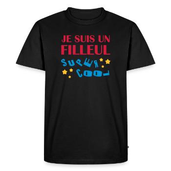 Parrain / Marraine / Filleule / Filleul / Baptême - T-shirt Premium bio Homme - noir - Devant - Nico (187cm)