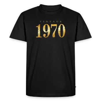 Millésime 1970 (antique jaune d’or) anniversaire - T-shirt Premium bio Homme - noir - Devant - Nico (187cm)
