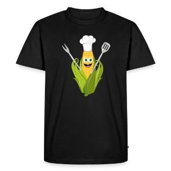 funny cartoon corncob with chef hat - Men's Premium Organic T-Shirt - black - Front - Nico (187cm)