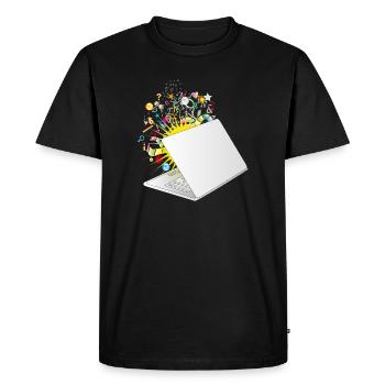 A half-opened laptop with a lot of symbols - Men's Premium Organic T-Shirt - black - Front - Nico (187cm)