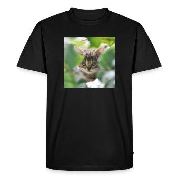 Chaton timide mais curieux - T-shirt Premium bio Homme - noir - Devant - Nico (187cm)