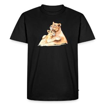 Aimer les lions - maman et enfant s’embrassent - T-shirt Premium bio Homme - noir - Devant - Nico (187cm)