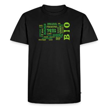 Bio et Ecologie : nuage vert de mots clés - T-shirt Premium bio Homme - noir - Devant - Nico (187cm)