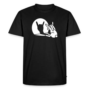 Drôle de lapin ombre main dessin animé ROCK musique METAL - T-shirt Premium bio Homme - noir - Devant - Nico (187cm)