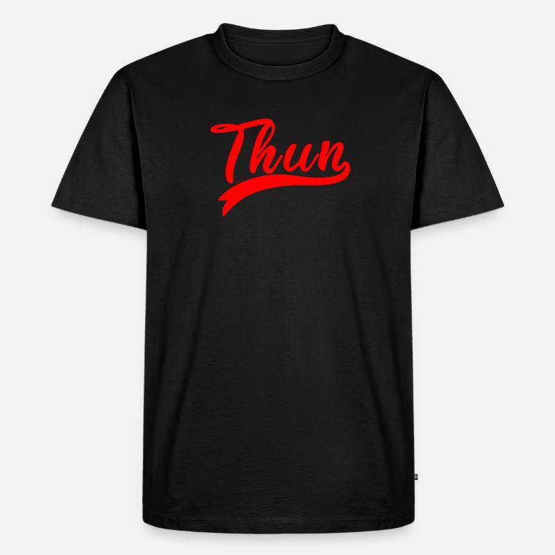 Thun Script Rot Logo - Männer Premium Bio T-Shirt - Schwarz