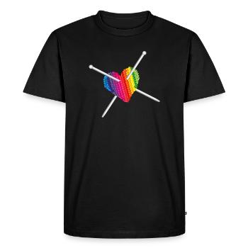 Tricoté avec amour - aiguille à tricoter avec coeur à tricoter - T-shirt Premium bio Homme - noir - Devant - Nico (187cm)
