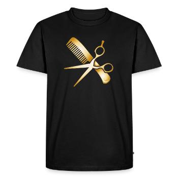 coiffeur d’or ciseaux et peigne - T-shirt Premium bio Homme - noir - Devant - Nico (187cm)