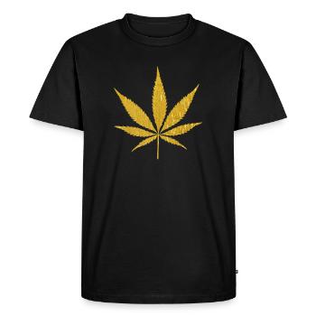 Golden Marijuana Leaf Illustration - Men's Premium Organic T-Shirt - black - Front - Nico (187cm)