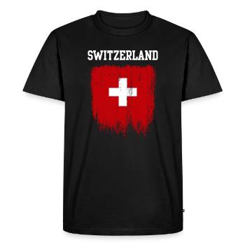Grunge Switzerland Flag Cross - Men's Premium Organic T-Shirt - black - Front - Nico (187cm)