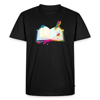 motley diary with quill pen and blobs - Men's Premium Organic T-Shirt - black - Front - Nico (187cm)