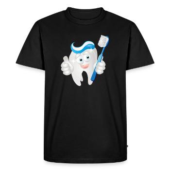 Dent blanche rayonnante avec du dentifrice en bande dessinée - T-shirt Premium bio Homme - noir - Devant - Nico (187cm)
