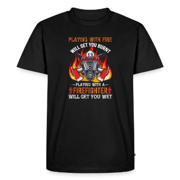 Pompier - T-shirt Premium bio Homme - noir - Devant - Nico (187cm)