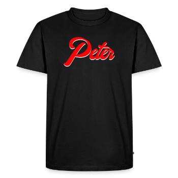 Inscription rouge vintage Nom Peter Design - T-shirt Premium bio Homme - noir - Devant - Nico (187cm)