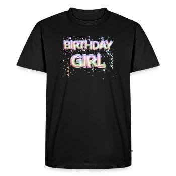 « Birthday Girl » Ballons de diapositives confettis - T-shirt Premium bio Homme - noir - Devant - Nico (187cm)