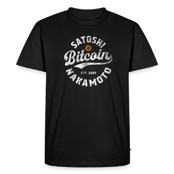 Bitcoin Satoshi Nakamoto - T-shirt Premium bio Homme - noir - Devant - Nico (187cm)