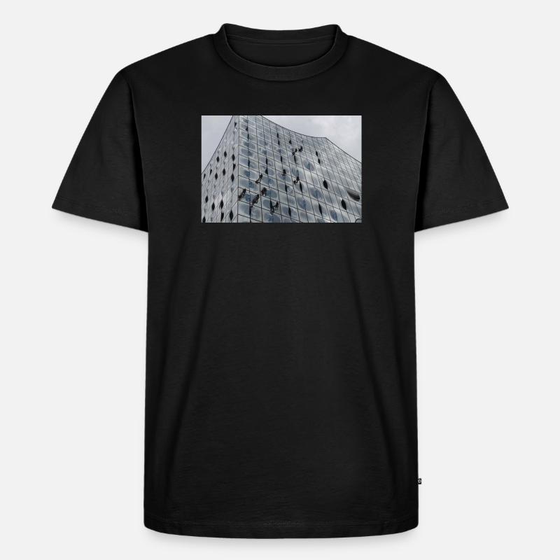 Elbphilharmonie mit Fensterputzern - Männer Premium Bio T-Shirt - Schwarz