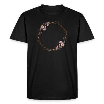 Élégance géométrique avec des fleurs roses - T-shirt Premium bio Homme - noir - Devant - Nico (187cm)