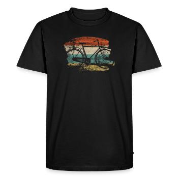 Silhouette de vélo rétro sur rayures coucher de soleil - T-shirt Premium bio Homme - noir - Devant - Nico (187cm)