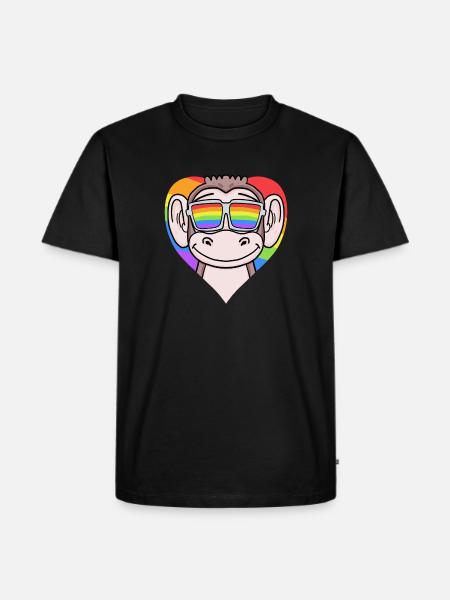 LGBT Heart with Monkey Rainbow - Men's Premium Organic T-Shirt - black