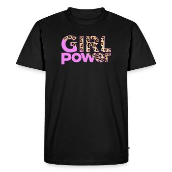 Imprimé léopard Typographie GIRL POWER - T-shirt Premium bio Homme - noir - Devant - Nico (187cm)