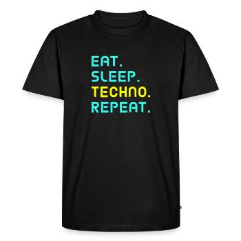 Mangez. Dormez. Techno. Répétez. - T-shirt Premium bio Homme - noir - Devant - Nico (187cm)