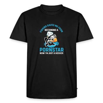 Drôle de citation de pêche La pêche m’a sauvé de devenir - T-shirt Premium bio Homme - noir - Devant - Nico (187cm)
