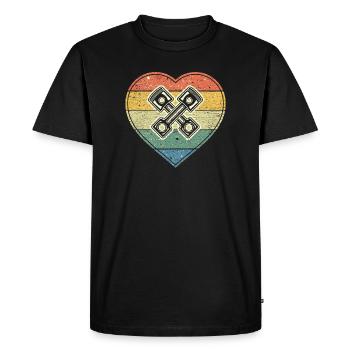Cœur vintage avec pistons de moteur croisés - T-shirt Premium bio Homme - noir - Devant - Nico (187cm)