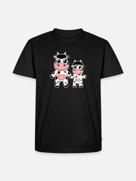 Ko Familie - Ko med Baby - Ko Motiv - Herre Premium økologisk T-shirt - sort