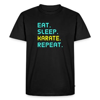 Mangez. Le sommeil, le karaté. Répétez. - T-shirt Premium bio Homme - noir - Devant - Nico (187cm)