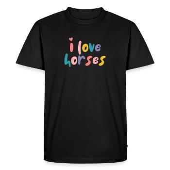 J’aime les chevaux - Dictons équestres - Cheval - T-shirt Premium bio Homme - noir - Devant - Nico (187cm)