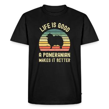 Dog Pomeranian - Men's Premium Organic T-Shirt - black - Front - Nico (187cm)