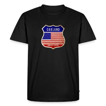 Oakland ÉTATS-UNIS Armoiries Drapeaux - T-shirt Premium bio Homme - noir - Devant - Nico (187cm)