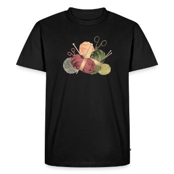 Boules de laine et aiguilles à tricoter avec ciseaux - T-shirt Premium bio Homme - noir - Devant - Nico (187cm)