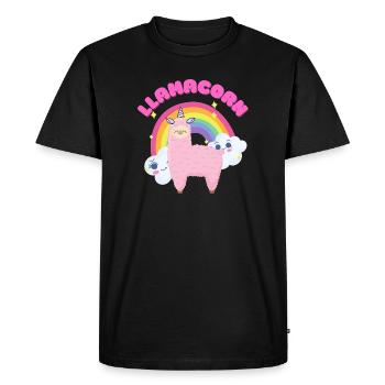 Lama rose fantaisiste avec arc-en-ciel - T-shirt Premium bio Homme - noir - Devant - Nico (187cm)