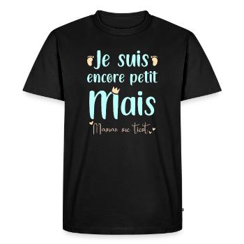 Je suis peut être petit mais maman me tient - T-shirt Premium bio Homme - noir - Devant - Nico (187cm)
