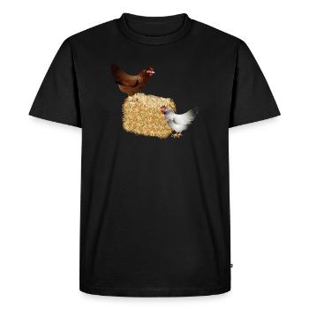 deux poulets sur une balle de paille - T-shirt Premium bio Homme - noir - Devant - Nico (187cm)