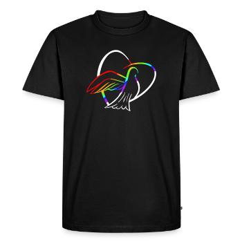 Colombe de la paix aux couleurs de l’arc-en-ciel - T-shirt Premium bio Homme - noir - Devant - Nico (187cm)