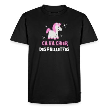 ca va chier des paillettes, licorne, unicorne - T-shirt Premium bio Homme - noir - Devant - Nico (187cm)