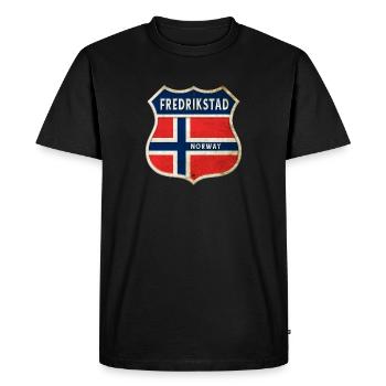 Fredrikstad Norway Coat of Arms Flags Design - Men's Premium Organic T-Shirt - black - Front - Nico (187cm)